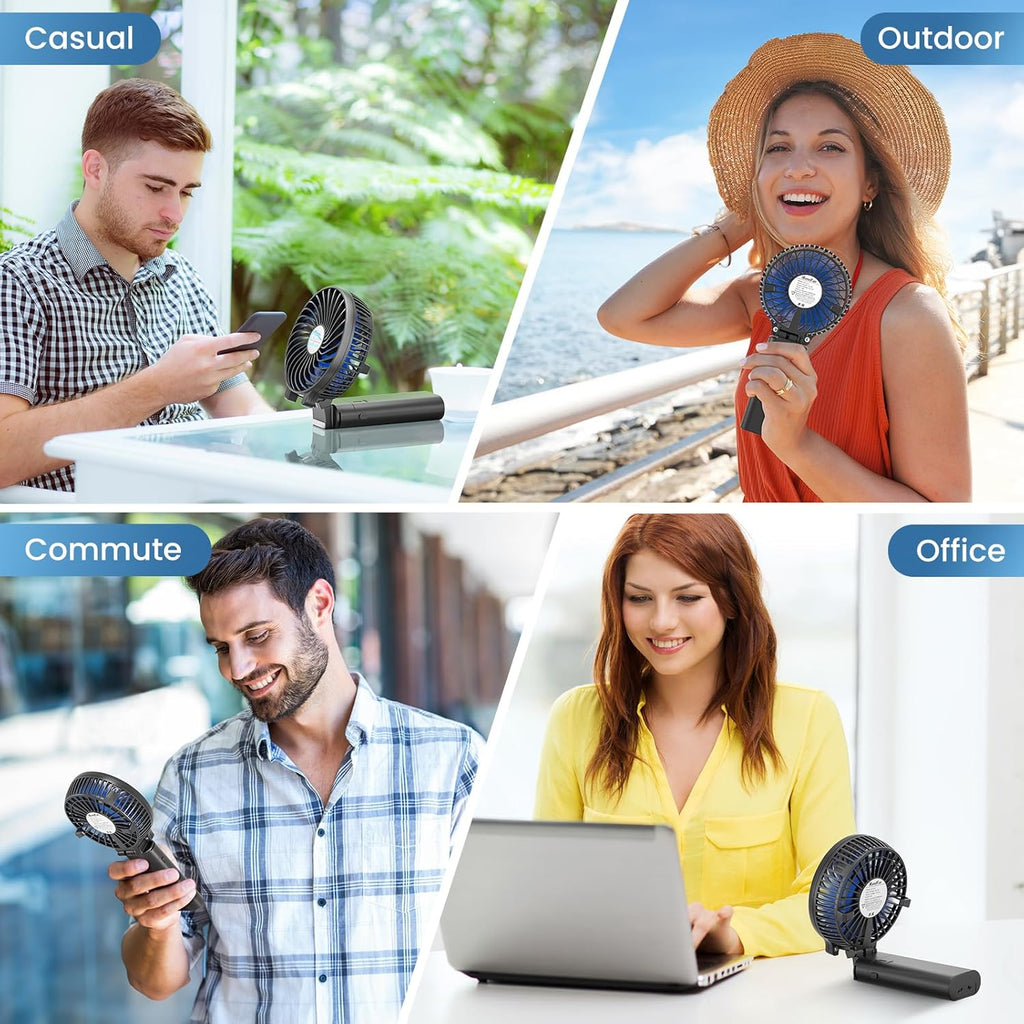 5200Mah Portable Handheld Fan Rechargeable with Power Bank-3 Speeds Foldable Personal Cooling, 2-IN-1 Hand Held Fan Battery Operated, 20H Runtime for Travel/Summer/Concerts/Women (Black&Blue)