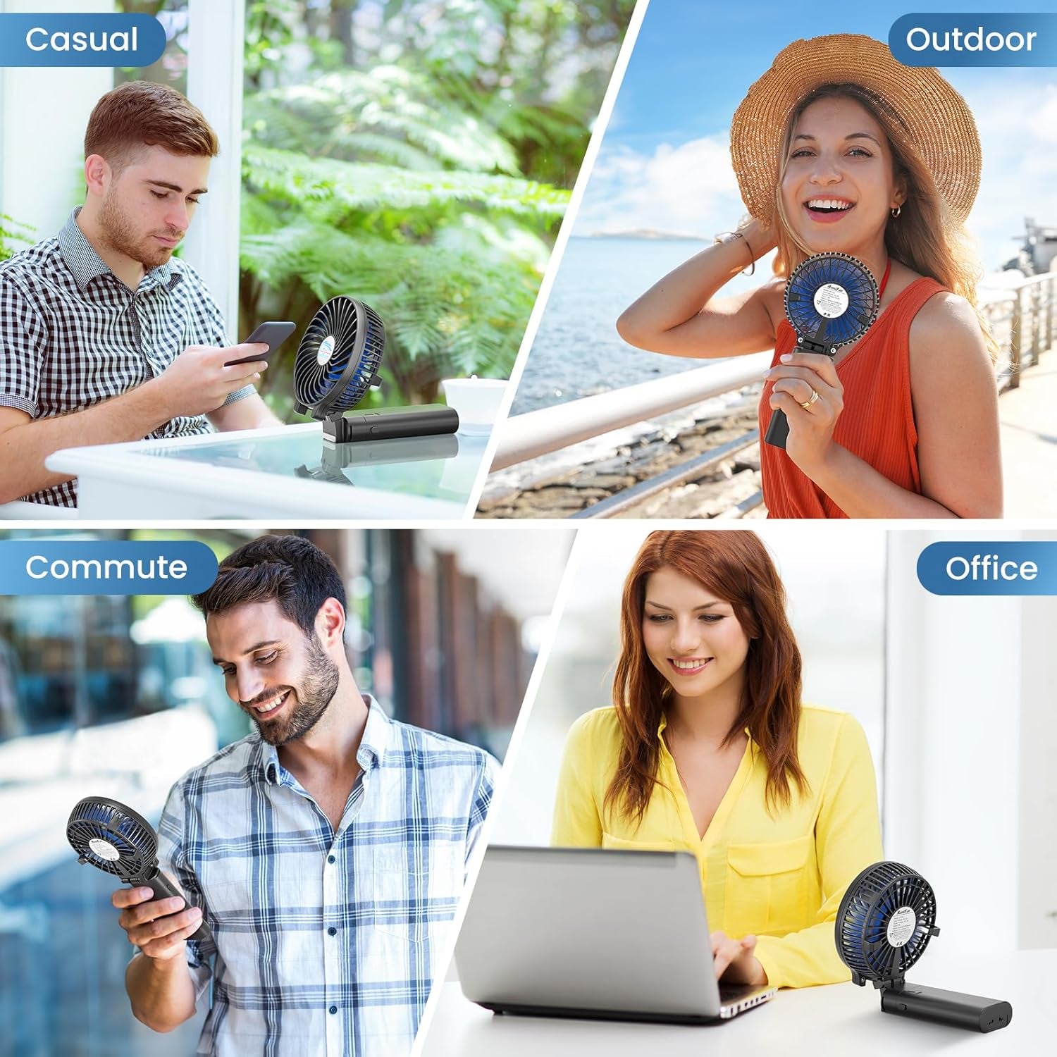 5200Mah Portable Handheld Fan Rechargeable with Power Bank-3 Speeds Foldable Personal Cooling, 2-IN-1 Hand Held Fan Battery Operated, 20H Runtime for Travel/Summer/Concerts/Women (Black&Blue)