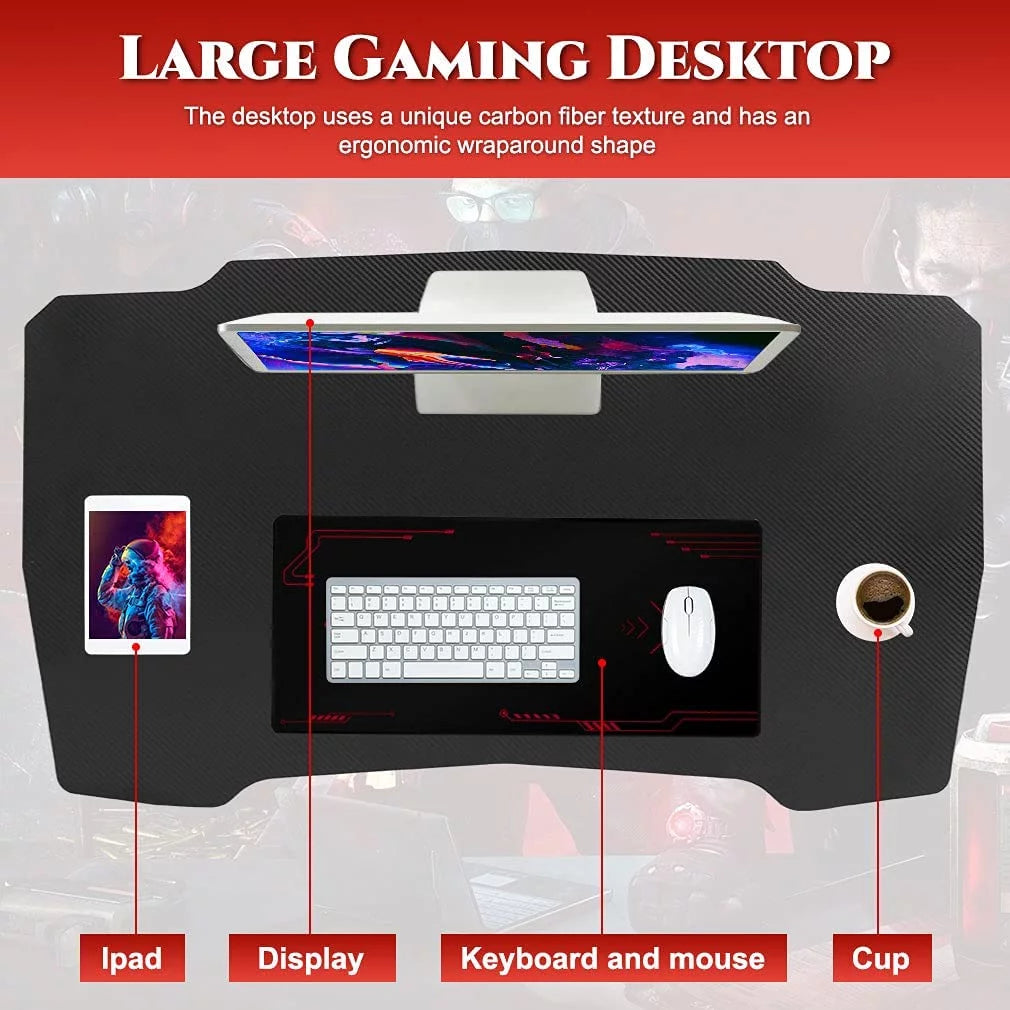39 Inch Z Shaped Ergonomic Gaming Desk PC Computer Desk with Headphone Hook for Game Players,Red
