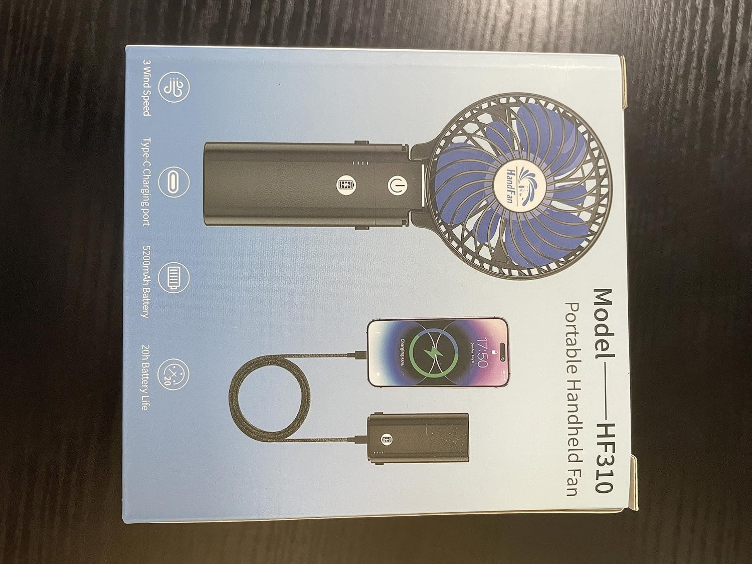 5200Mah Portable Handheld Fan Rechargeable with Power Bank-3 Speeds Foldable Personal Cooling, 2-IN-1 Hand Held Fan Battery Operated, 20H Runtime for Travel/Summer/Concerts/Women (Black&Blue)