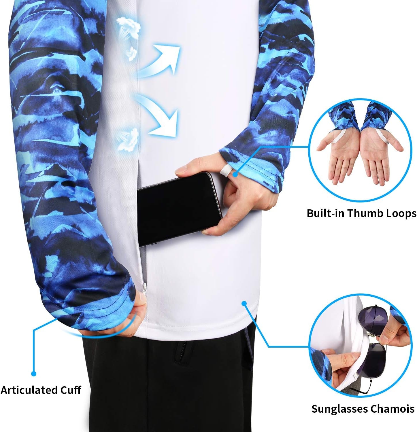Fishing Shirt for Men Long Sleeve Sun Protection UV UPF 50+ T-Shirts with Pocket