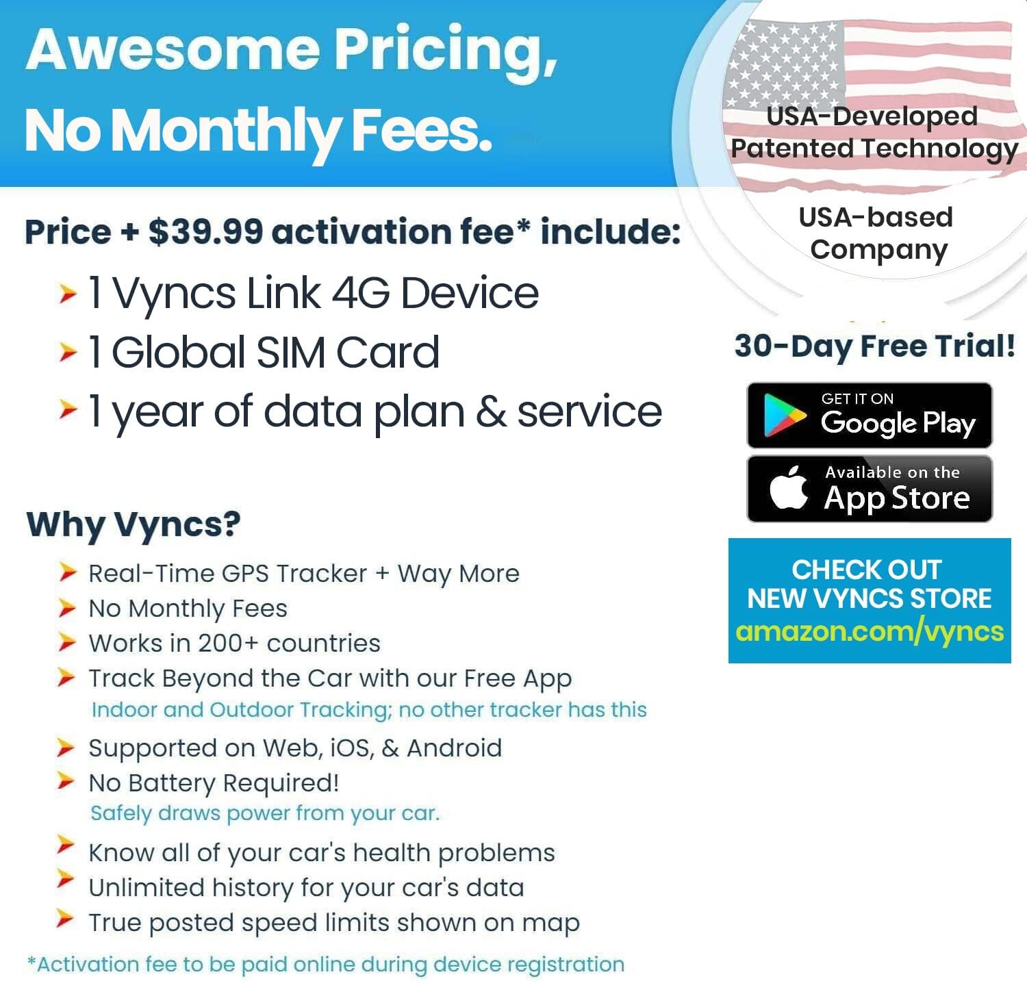- GPS Tracker for Vehicles, [No Monthly Fee], 4G LTE, Vehicle Location, Trip History, Driving Alerts, Geofence, Fuel Economy, OBD Fault Codes, Usa-Developed, Family or Fleets