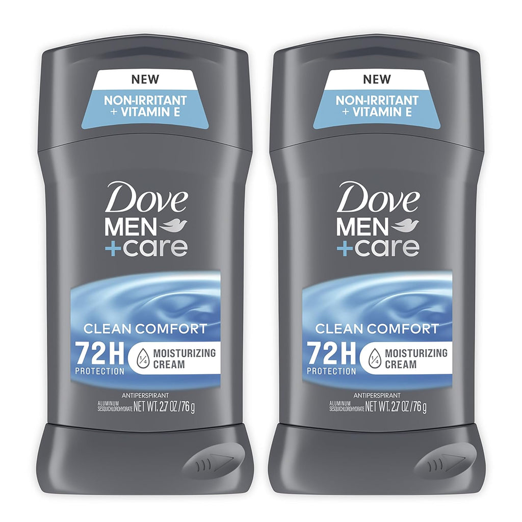 Antiperspirant Deodorant Stick Clean Comfort Twin Pack 72-Hour Sweat & Odor Protection Antiperspirant for Men with 1/4 Moisturizing Cream 2.7 Oz