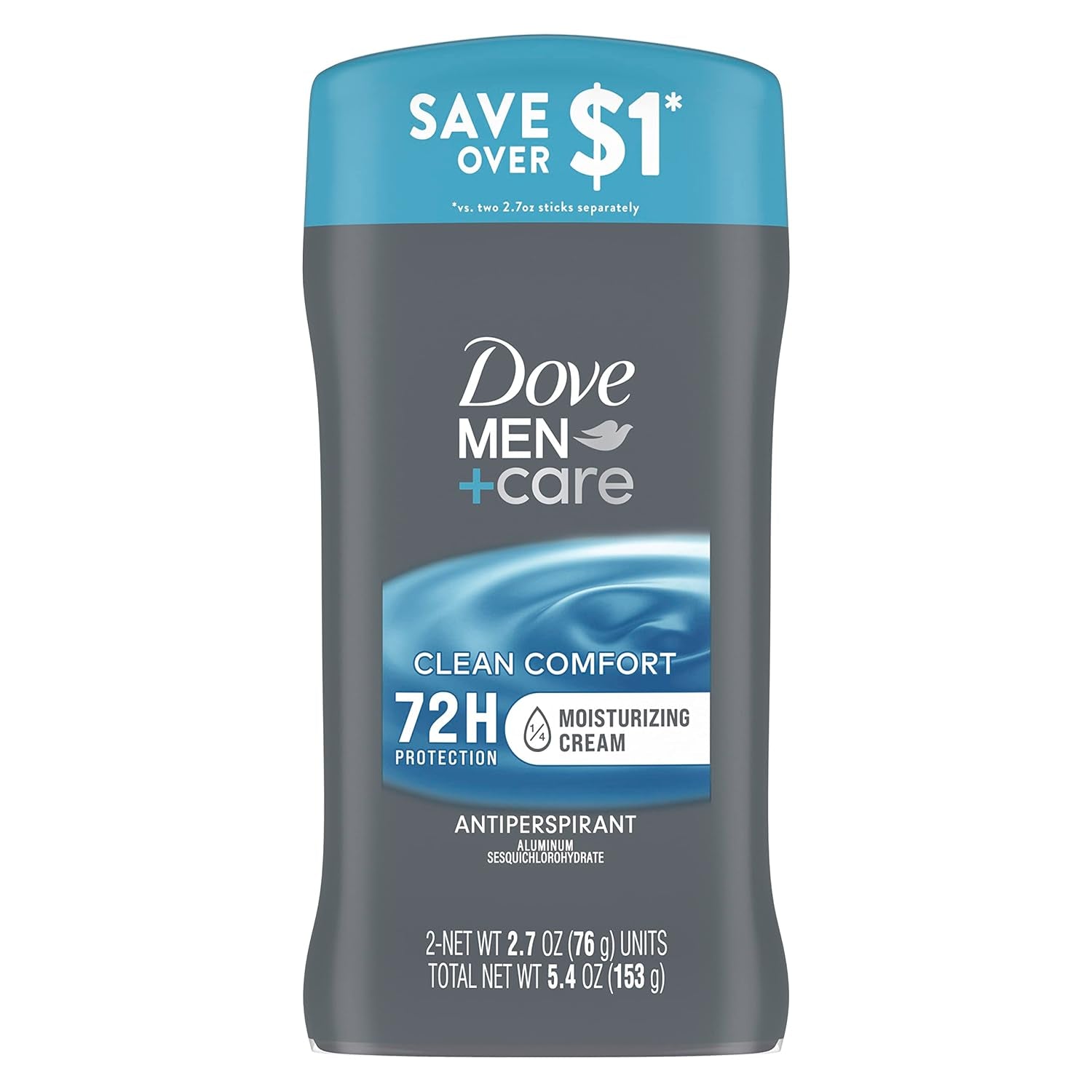 Antiperspirant Deodorant Stick Clean Comfort Twin Pack 72-Hour Sweat & Odor Protection Antiperspirant for Men with 1/4 Moisturizing Cream 2.7 Oz