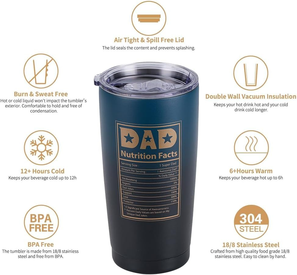 20 OZ Best Dad Ever Stainless Steel Tumbler: Unique Gift Idea for Men, Husband, Father - Christmas, Anniversary, Birthday; Eco-Friendly, Spill-Proof & Insulated for Perfect Temperature