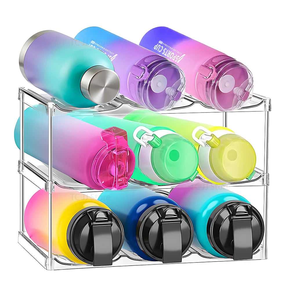 3 Tier Stackable Water Bottle Organizer Holder for Cabinet Plastic Clear Wine Rack Kitchen Storage Holder for Wine Drink Bottles