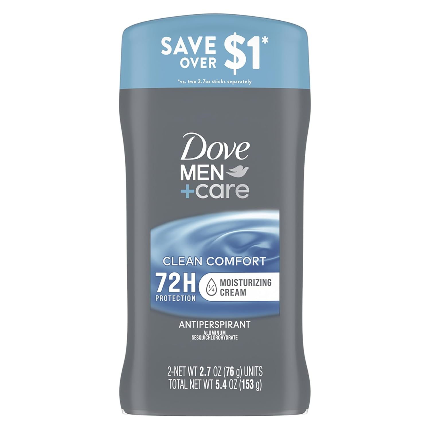 Antiperspirant Deodorant Stick Clean Comfort Twin Pack 72-Hour Sweat & Odor Protection Antiperspirant for Men with 1/4 Moisturizing Cream 2.7 Oz
