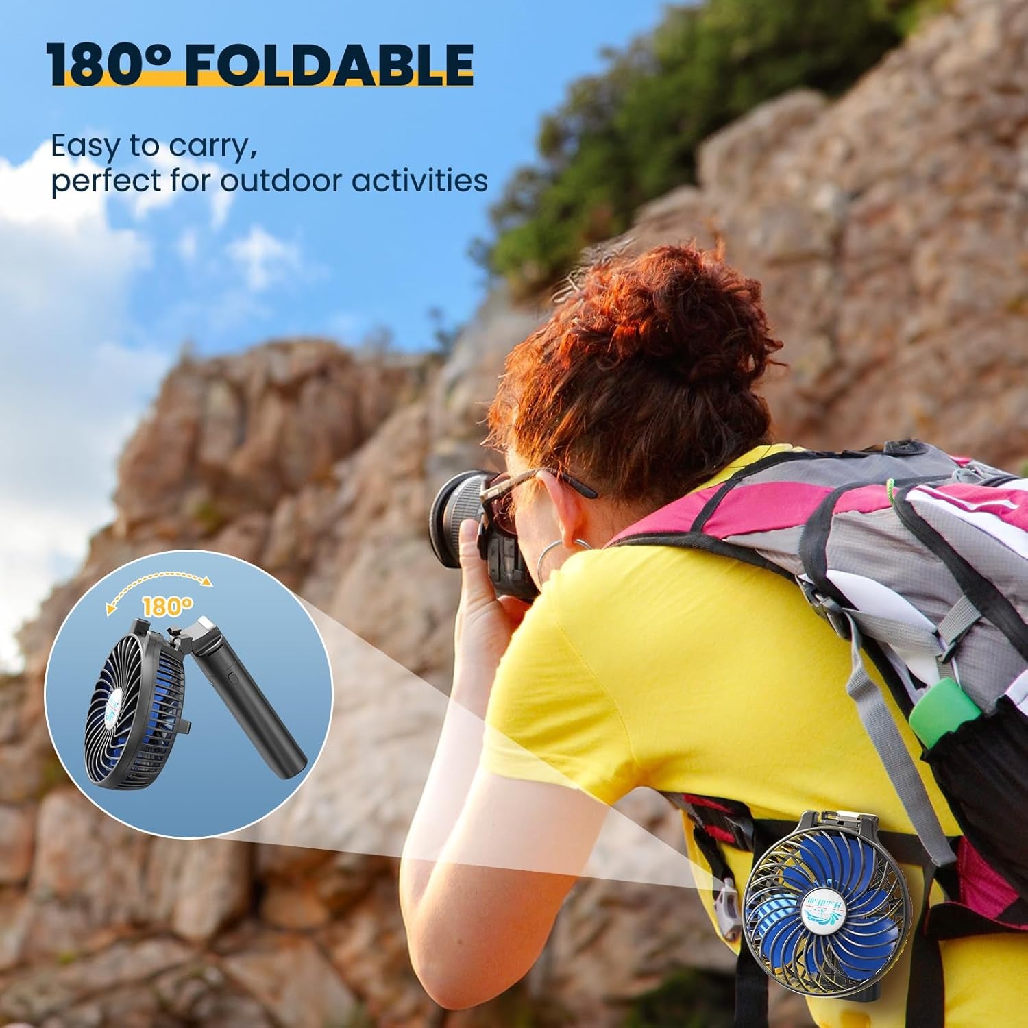 5200Mah Portable Handheld Fan Rechargeable with Power Bank-3 Speeds Foldable Personal Cooling, 2-IN-1 Hand Held Fan Battery Operated, 20H Runtime for Travel/Summer/Concerts/Women (Black&Blue)